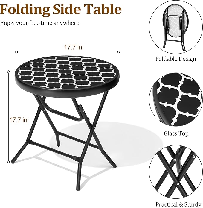 Foldable Patio Side Tables, 17.7" Small End Table Outdoor Weatherproof - Image 3