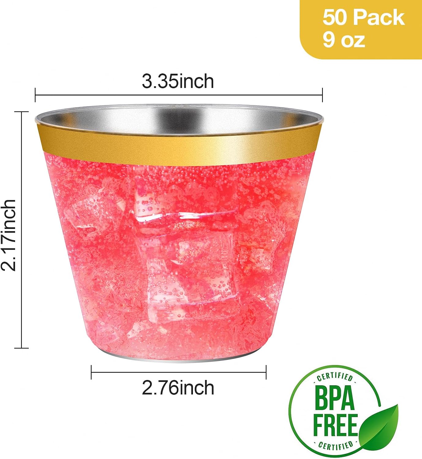 Goodluck 50PCS 9oz Gold Disposable Cups, Plastic Cups with Gold Rim, Cocktail Cups for Wedding, Party and Birthday