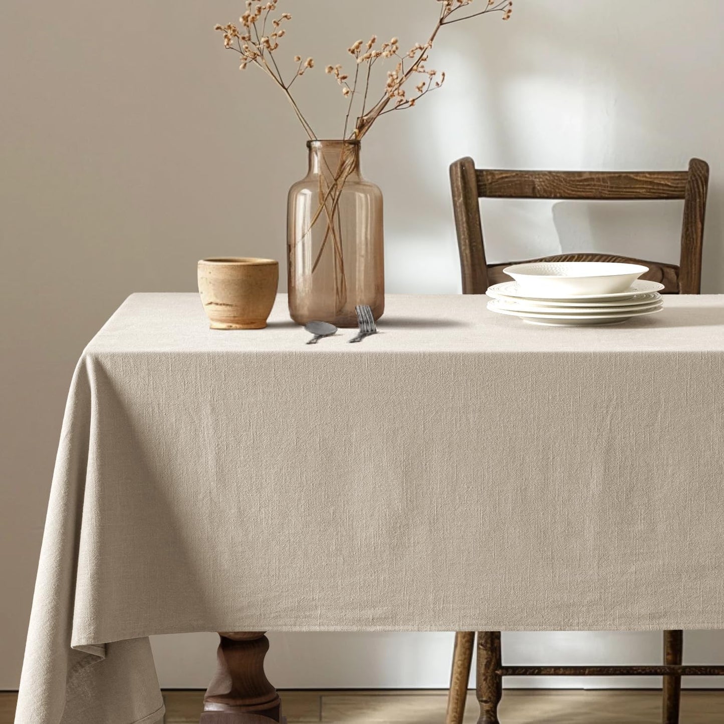 MIULEE Natural Linen Cotton Blend Tablecloth Rectangle, Luxury Waterproof Stain Resistant Durable Farmhouse Oblong Table Cloth for Dining Party Christmas Weddings Birthday, 52 x 102 inch, Ivory Cream