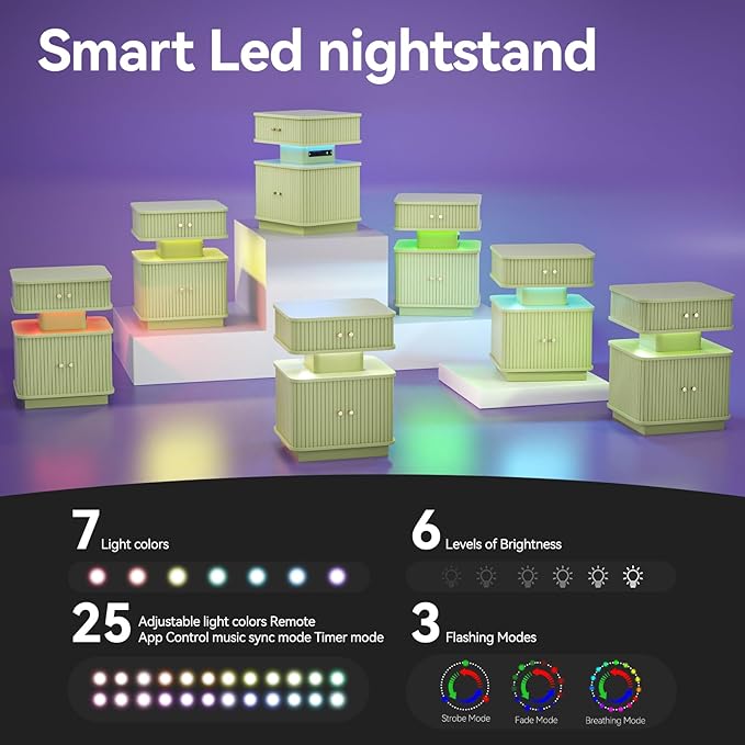 Nightstand with Charging Station, Modern Night Stand with Smart Led Light and 2 - Image 8