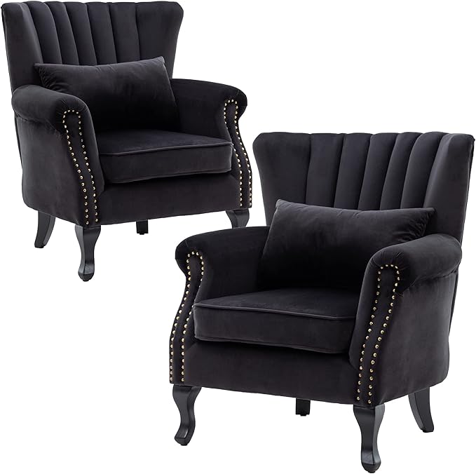 Accent Chairs Set of 2 with Arm Comfy Velvet Living Room Chair Mid-Century by DMFurniture