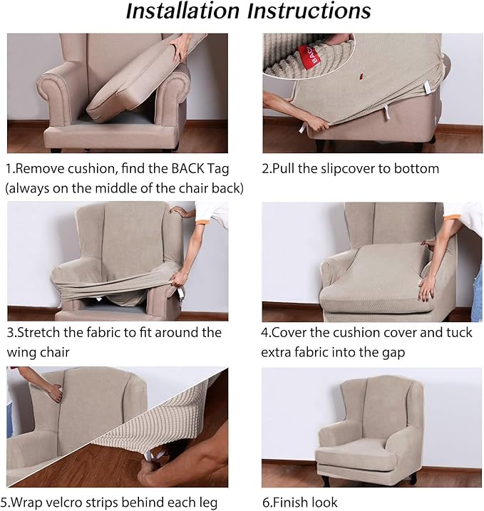 Turquoize Wingback Chair Covers 2 Piece Wing Chair Slipcover Stretch Slipcovers - Image 6