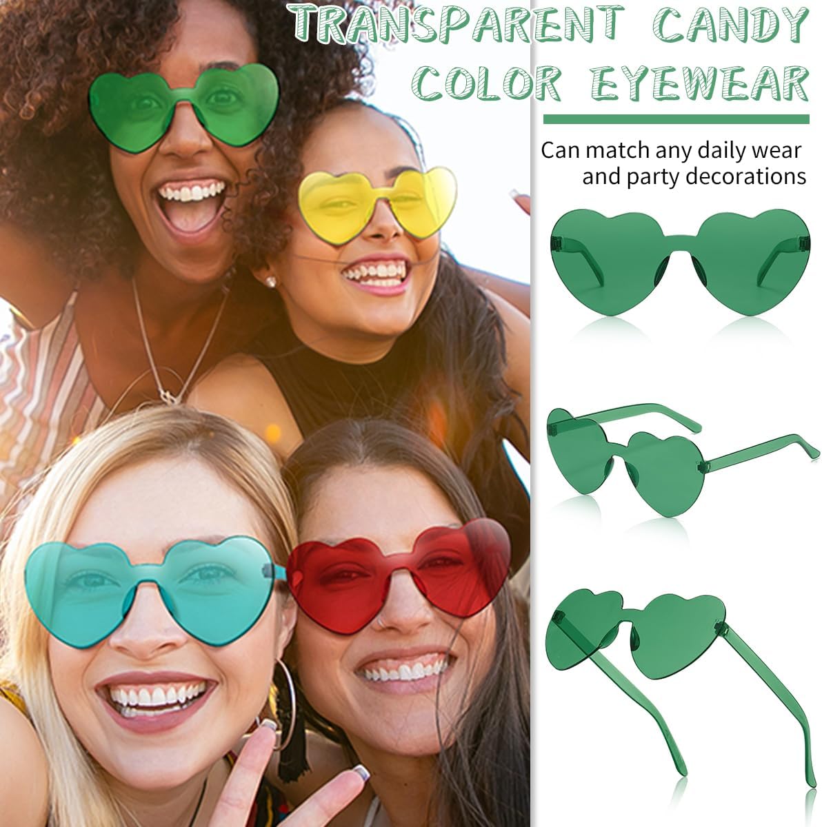 12/20/24 Pairs Heart Sunglasses for Women Men, Trendy Heart Shaped Rimless Transparent Sunglasses, Bachelorette Party