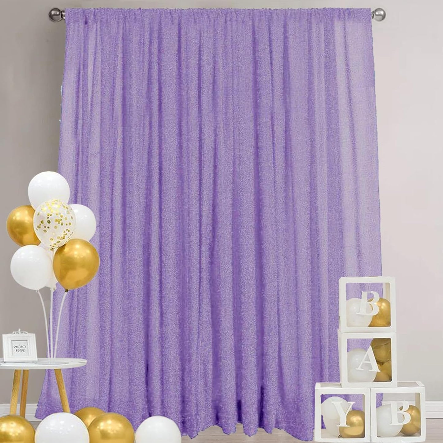 10x10FT Lavender Purple Metallic Sheer Spandex Backdrop, 1 Panel Glitter Photography Background Backdrop, Stretchy Spandex Fabric for Wedding, Party, Baby Shower, Photo Booth Decor