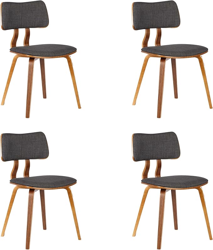 Armen Living Jaguar Mid-Century Dining Chair in Walnut Wood and Charcoal Fabric - Image 3