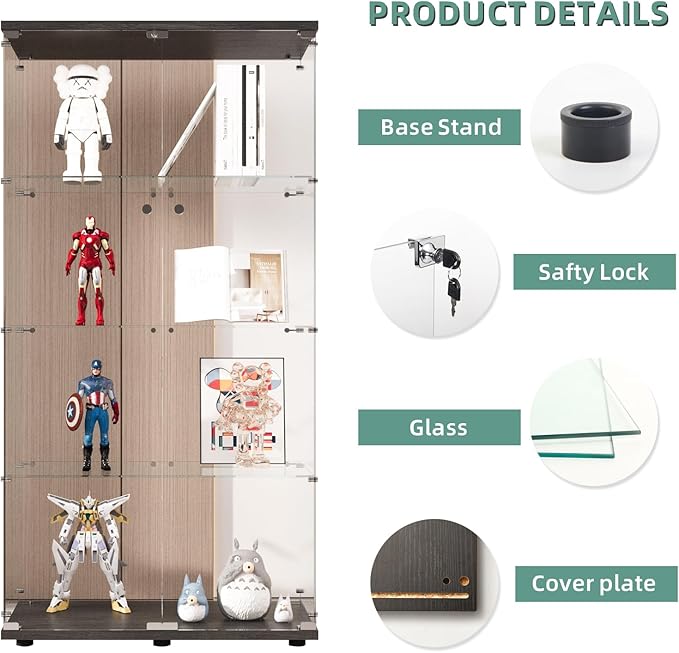 Display Cabinet with Glass Door and Lock, 4-Shelf Curio Cabinets with 5mm - Image 4