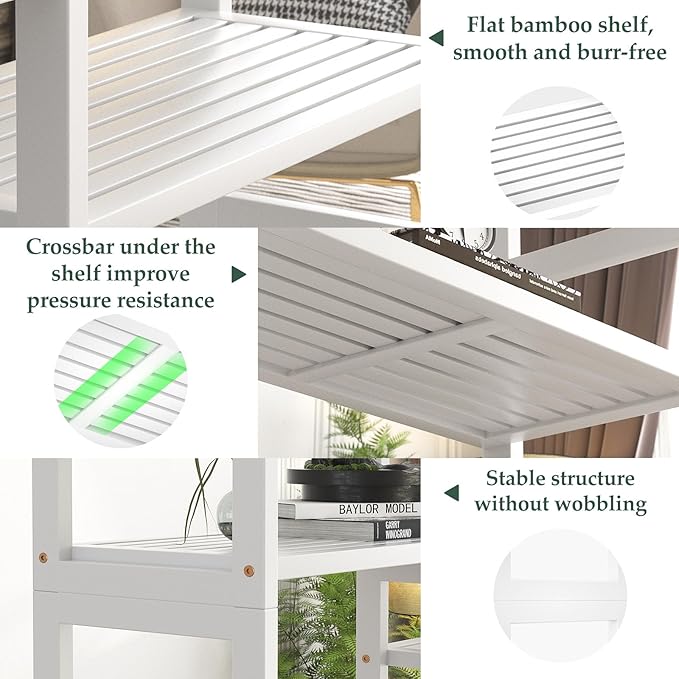 Homykic Double Wide Bamboo Bookshelf White, 6-Tier Large Open Bookcase - Image 8