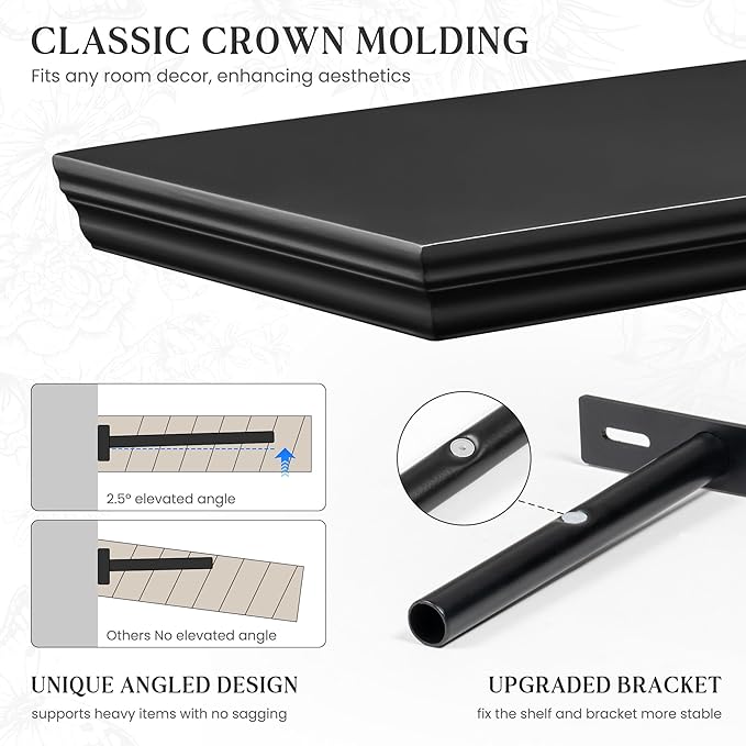 Fun Memories Floating Shelves 48 Inch Long, 9.3 Inch Deep Classic Crown Molding - Image 3