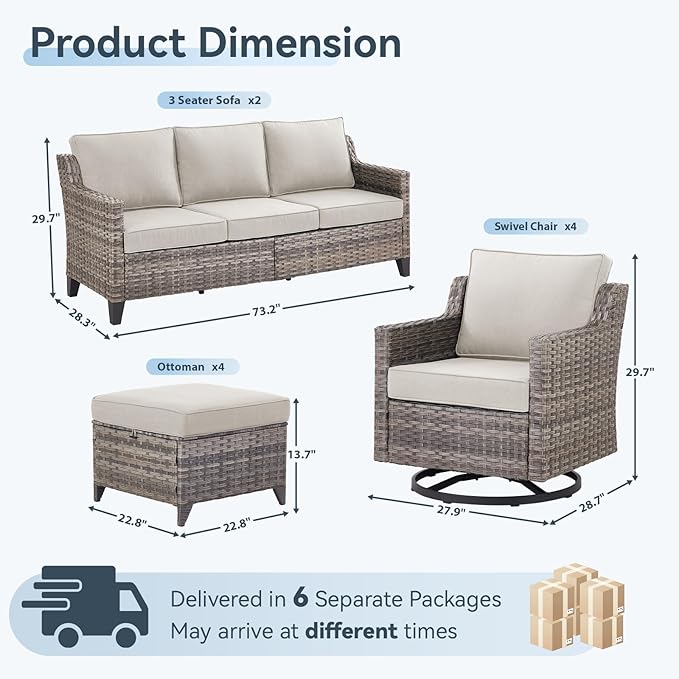 10 Piece Patio Furniture Set-High Back Outdoor Furniture Set Sectional Sofa - Image 8