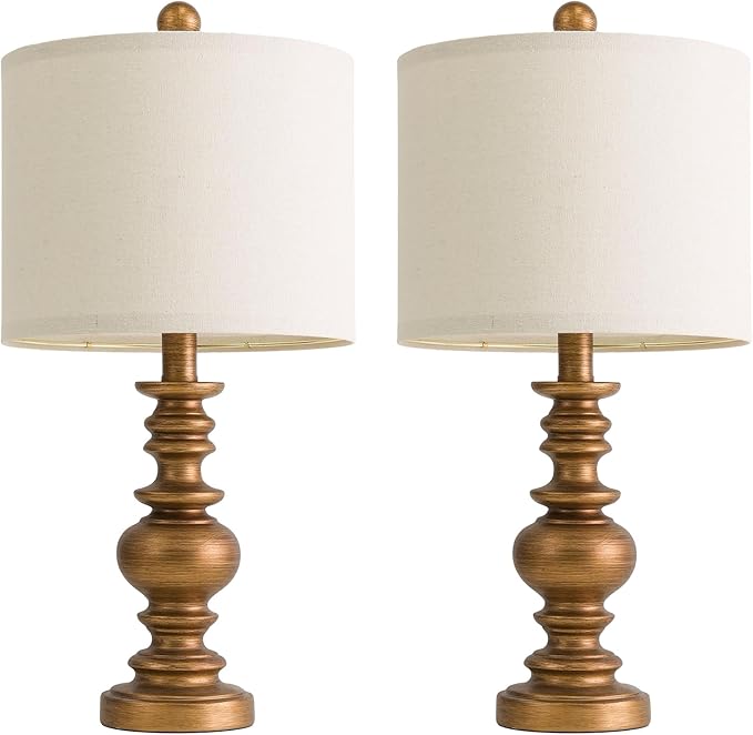 BOBOMOMO 20" Antique Gold Table Lamps Set of 2 – Handcrafted Vintage Bedside - Image 7