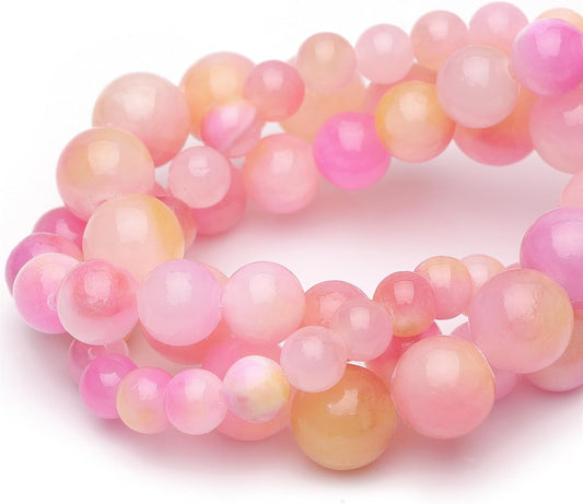 6mm Natural Stone Beads for Jewelry Making,Pink Yellow Jade Polished Smooth Round Gemstone Beads for Bracelet Necklace 15 Inch