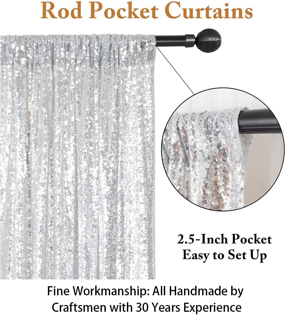 ShinyBeauty Sequin Curtain-Backdrop-5FTx10FT-Silver-Sequin Fabric Photo Booth Backdrop