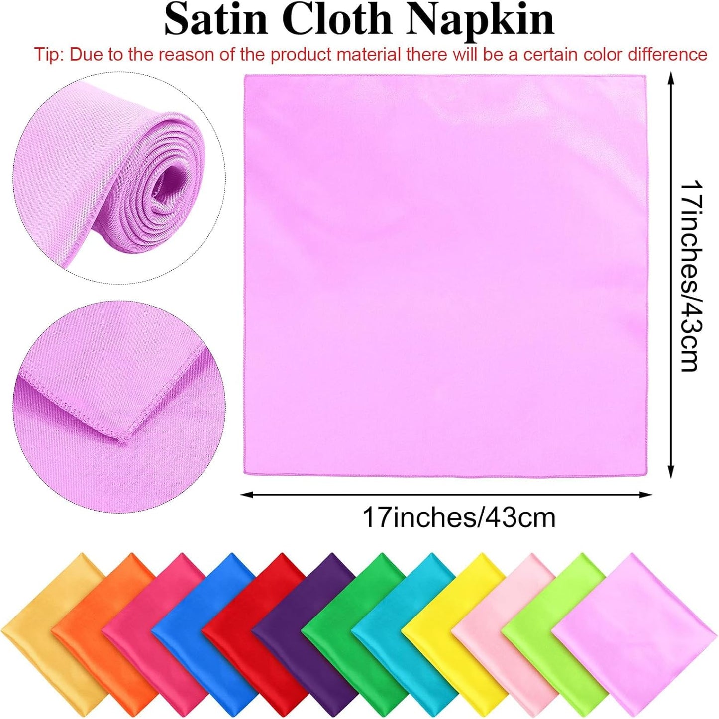 Aneco 12 Pieces Satin Napkins Soft Dinner Napkins Multicolor Square Weddings Table Napkins 17 x 17 Inches for Restaurant Weddings Party Dinner Decoration (Rainbow)