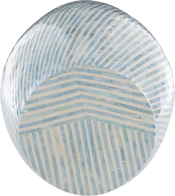 Linon Tylin Ivory and Blue Capiz Drum Accent Table - Image 14