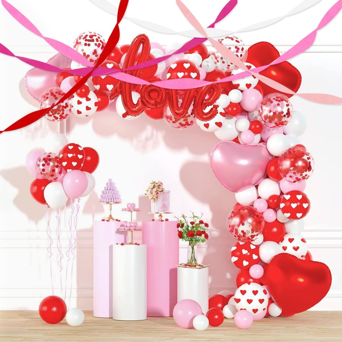 Crepe Paper Streamers 8 Rolls 656ft, Pack of Red, Hot Pink, Peach and White Party Streamers for Bachelorette Girl Birthday Party Baby Shower Reunion Wedding Decorations (1.8Inch x 82Ft/Roll)