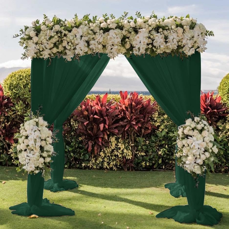 Wedding Arch Draping Fabric 1 Panel 30'' x 18FT Emerald Green Sheer Chiffon Arch Drapery for Photo Booth Bridal Shower Baby Shower Church Decor Newborn Photography Christening Outdoor Party