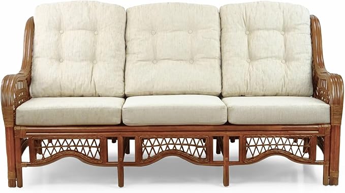 Malibu Lounge Set of 4: 2 Natural Rattan Wicker Chairs, Three-Seater Sofa - Image 7