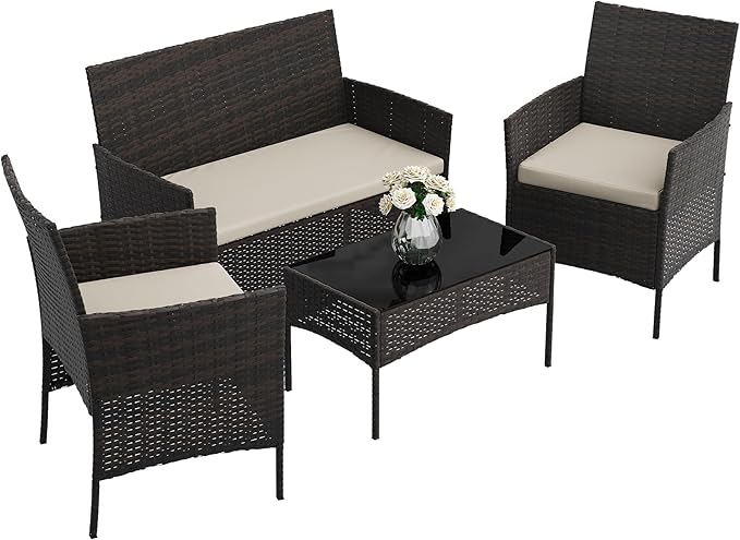 4-Piece Patio Furniture Set, Outdoor Wicker Conversation Set - Image 7