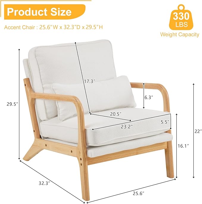 Bonnlo Coarse Beige Accent Chairs Set of 2, Upholstered Mid Century Modern - Image 2