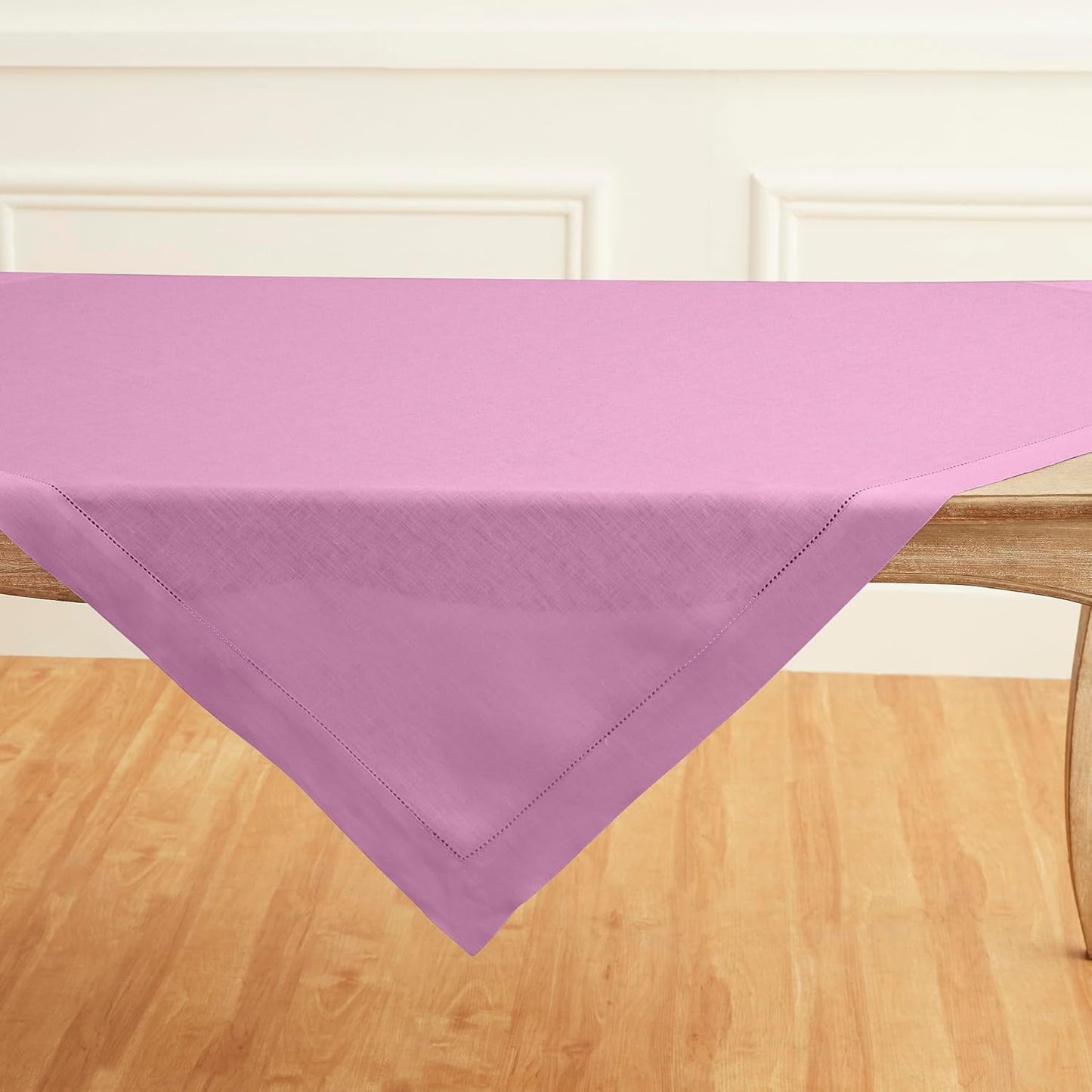 Solino Home Linen Tablecloth 52 x 52 Inch - 100% Pure Linen Violet Square Tablecloth - Classic Hemstitch, Machine Washable Table Throw for Halloween
