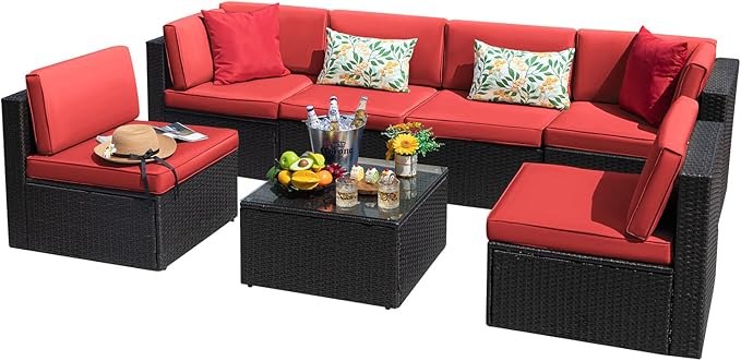 Devoko 7 Pieces Outdoor Sectional Sofa Patio Furniture Sets Manual Weaving by DEVOKO
