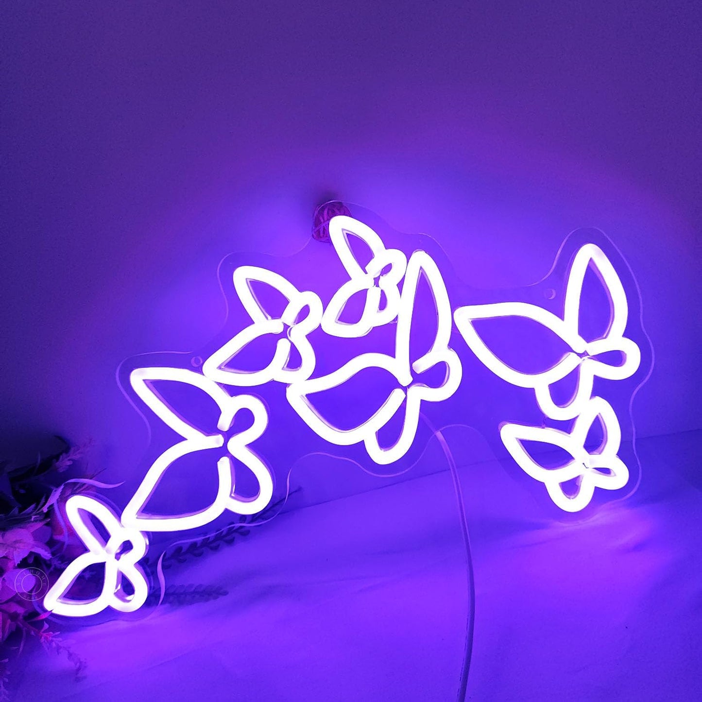 SYLHOME Butterfly Led Neon Light Sign Girls Bedroom Kids Room Beauty Studio Living Room Wedding Birthday Christmas Party Light Up Sign 16.5" X 8.9" USB