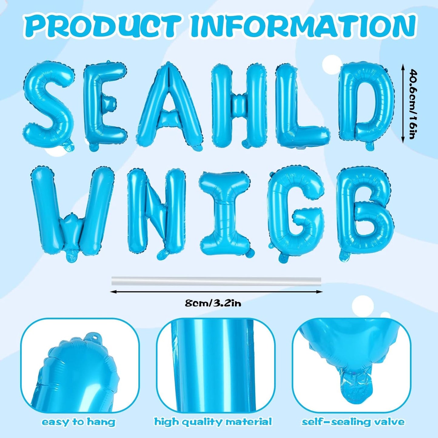 Seashells and Wedding Bells Balloon Banner Bachelorette Party Decorations Blue Alphabet Letter Foil Balloons with Straw for Beach Last Toast on the Coast Bridal Shower Decorations