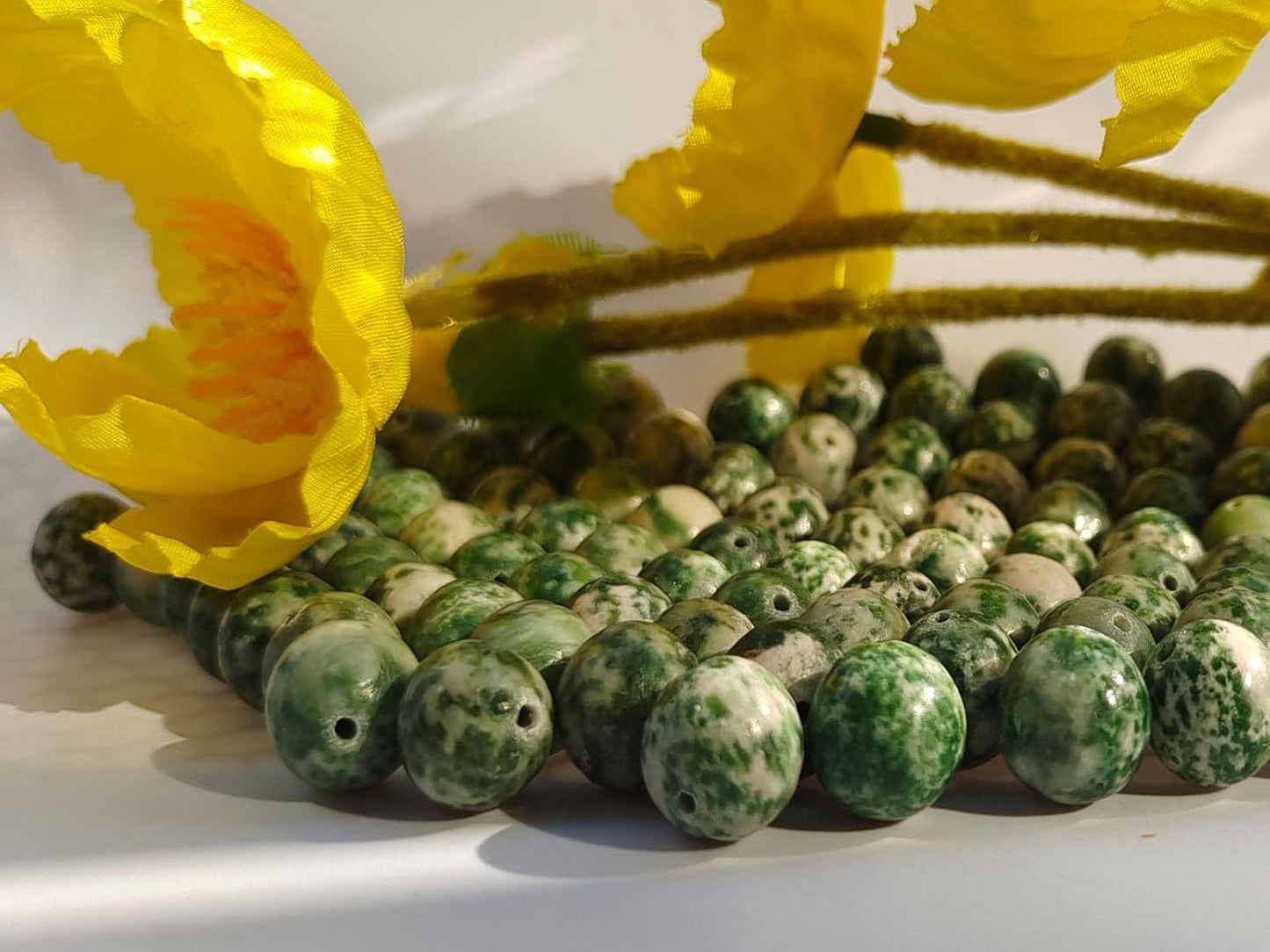 Stone Beads 10mm 60pcs Green Spot Jasper Beads Round Loose Gemstones Beads for Bracelet Necklace Jewelry Making (10mm, 61006 Green Spot Jasper)
