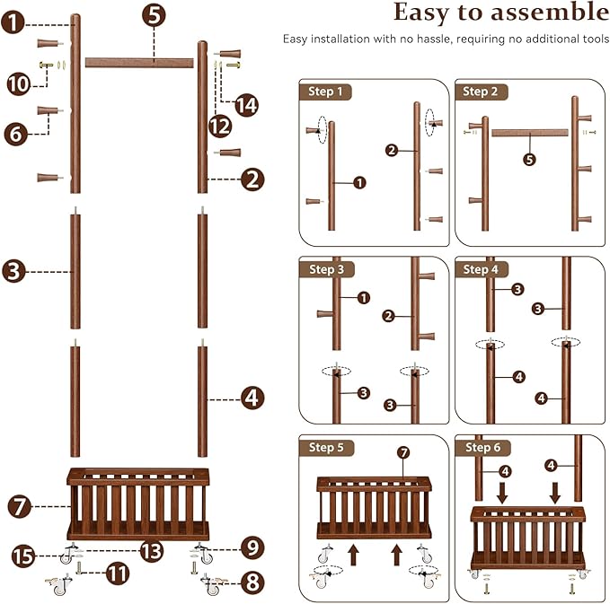 Taitiy Solid Wood Coat Rack Clothes Rack, Coat Rack Freestanding - Image 7