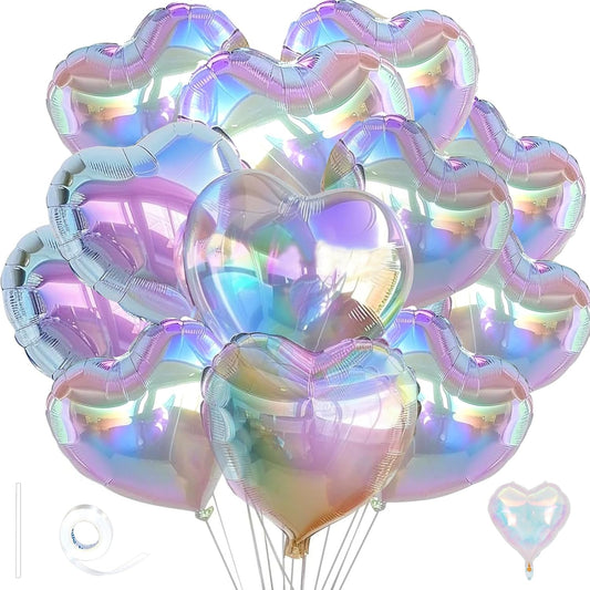 Colorful Heart Ballloons,18 Inch Bright Silver Foil Love Heart Shaped Balloons 12Pcs Silver love balloon for Baby Shower Birthday Party Wedding Engagement Valentines Day Decorations