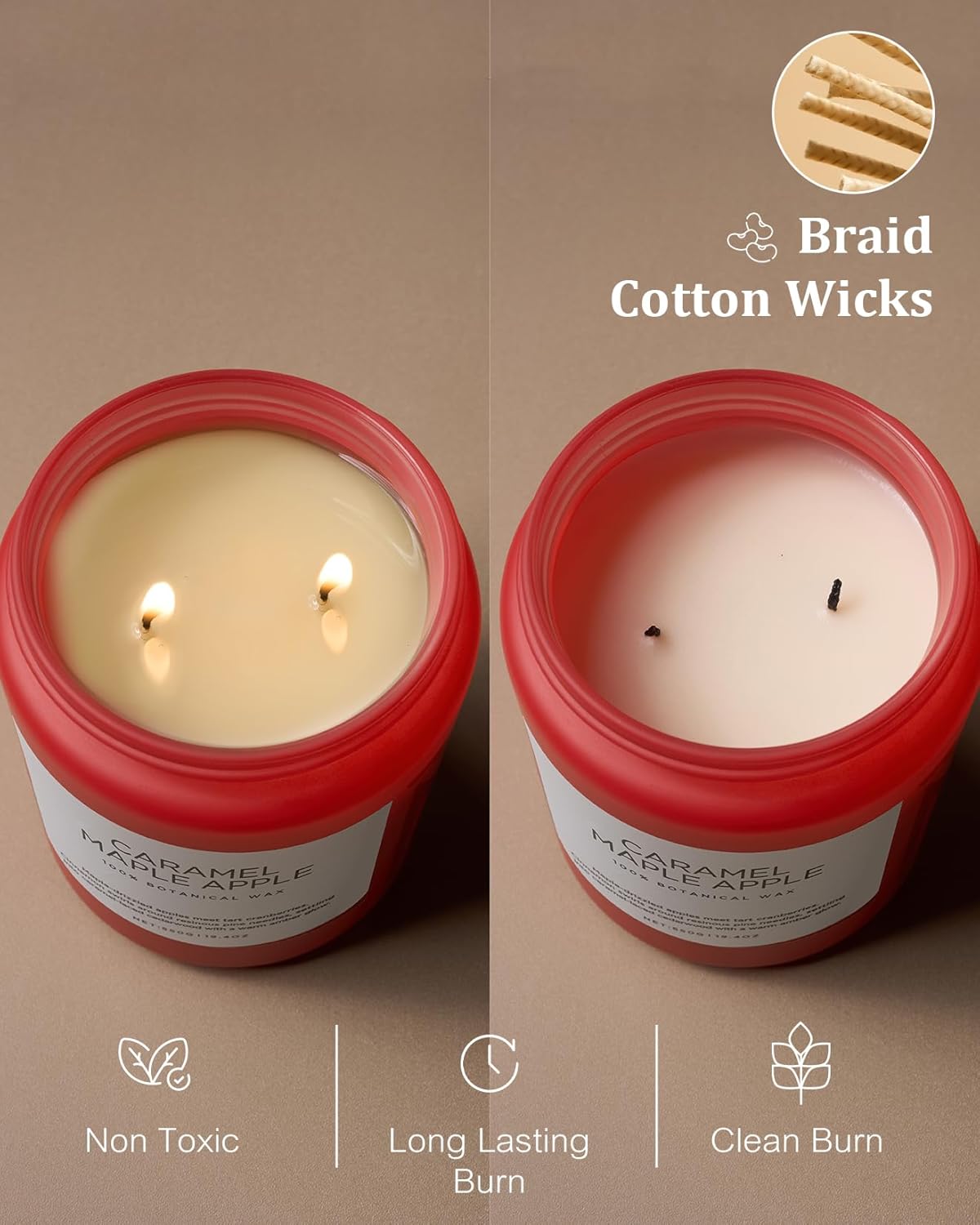 M&SENSE Caramel Apple Pie Candles for Home Scented, Natural Soy Wax 19.4oz Long Lasting 110 Hours Clean Non Toxic Large 2 Wick Candle Gifts for Thanksgiving Housewarming