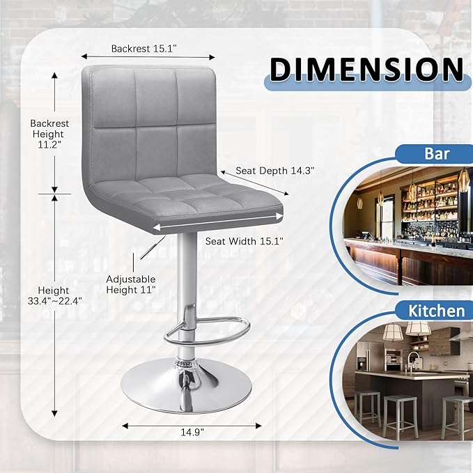 Homall Bar Stools Modern Velvet Adjustable Swivel Barstools, Armless Hydraulic - Image 3