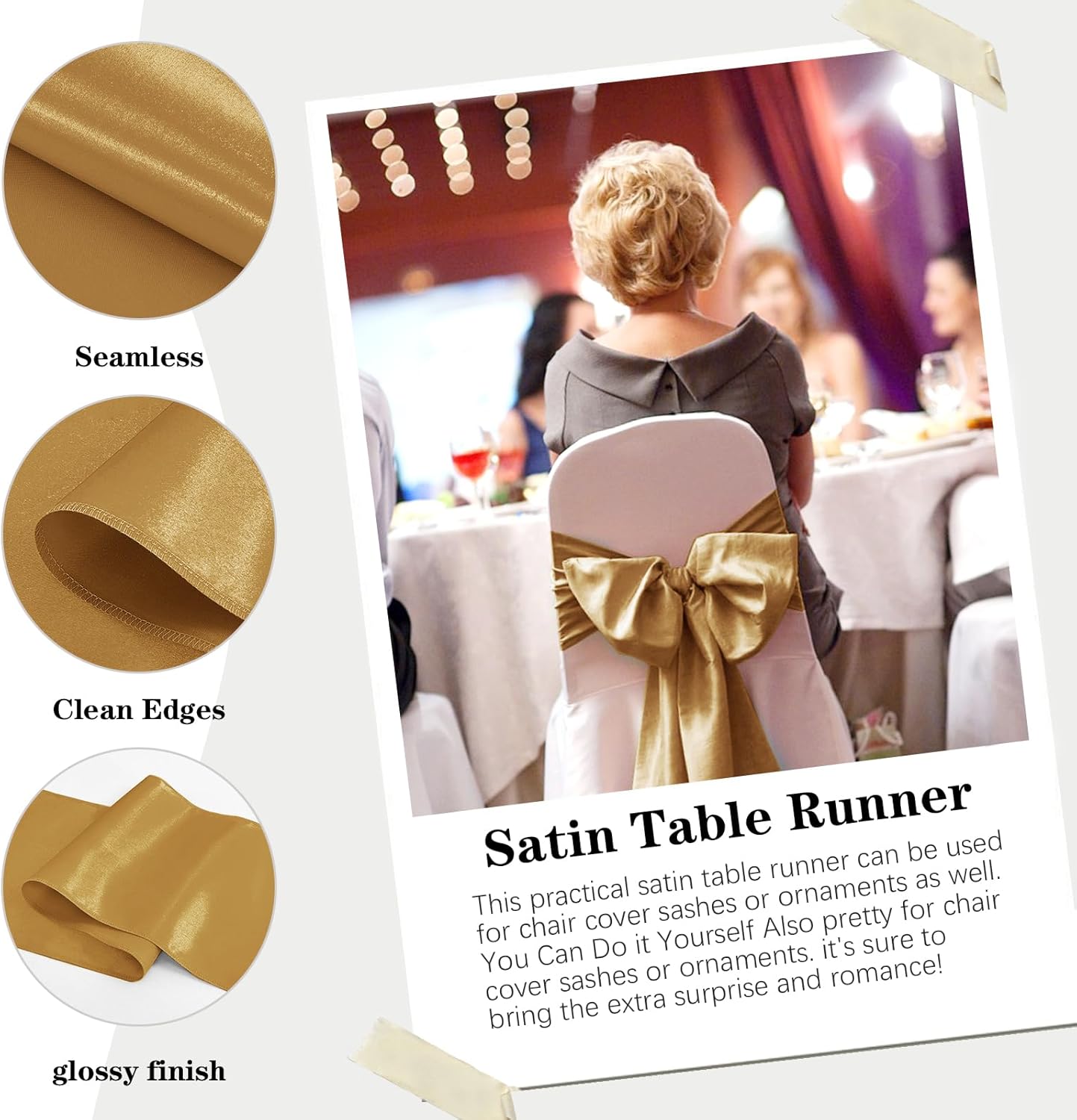 10 Pack Satin Table Runner 12 x 108 Inch Long Old Gold Silk Table Runner for Wedding Party Banquet Birthday Decoration