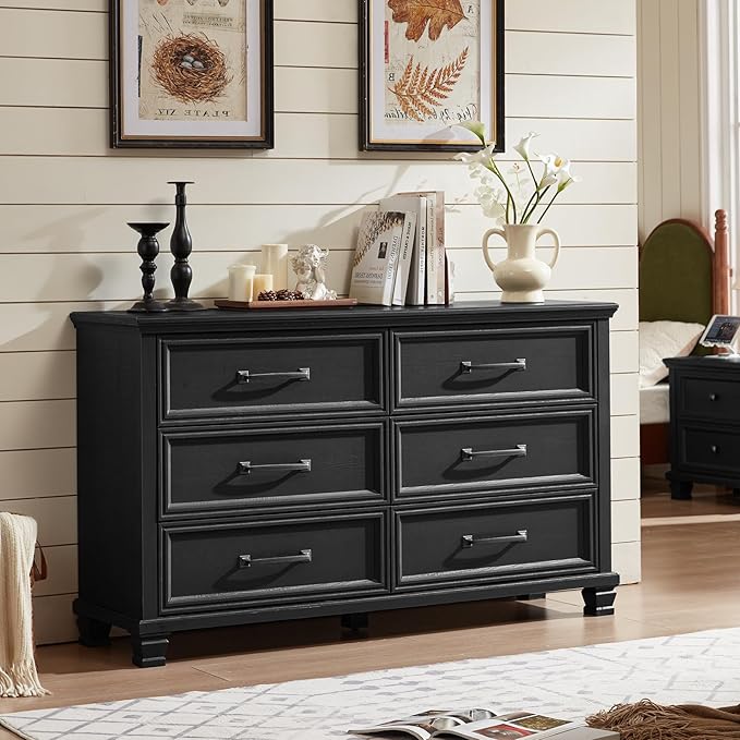 SAVOR LIFE Farmhouse Black 6 Drawer Dresser - Image 3