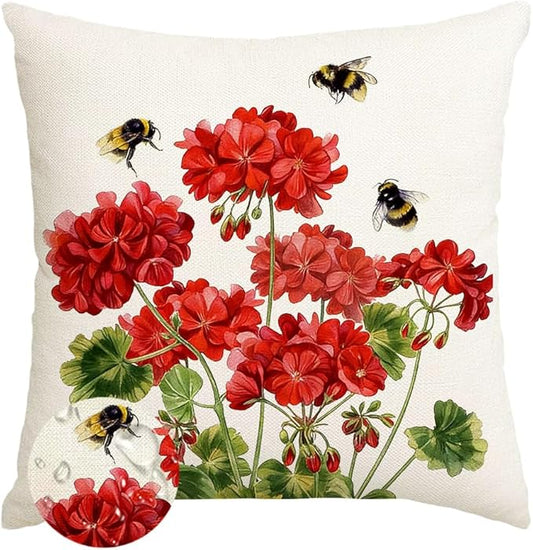 RABUSOFA Spring Summer Outdoor Geranium Pillow Cover 18x18 Waterproof by RABUSOFA