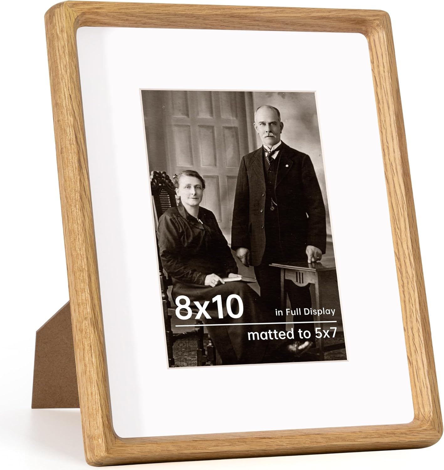 8x10 Oak Frame USA-Sourced Natural Wood Picture Frames Handcrafted Rounded Corner with Mat to 6x8 Picture Display with Real Glass Family Picture, Photo, Certificate