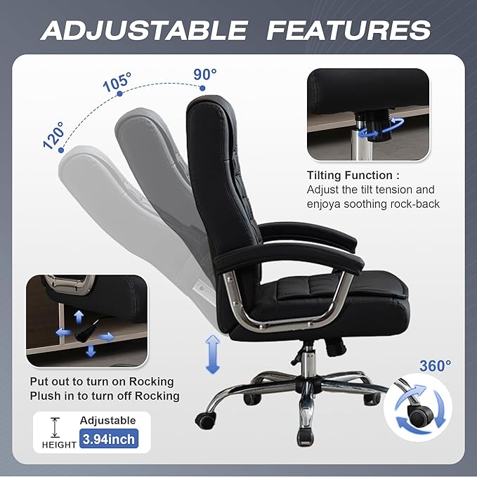 Executive Office Chair Adjustable Leather Chair, High Back Swivel Office Desk - Image 4