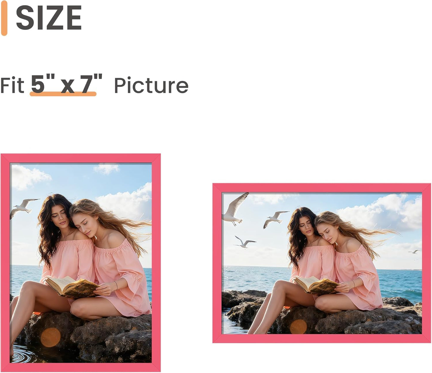 upsimples 5x7 Picture Frame Set of 3, Made of High Definition Glass for 5 x 7, Wall and Tabletop Display Thin Border Photo Frames for Home Decor, Pink