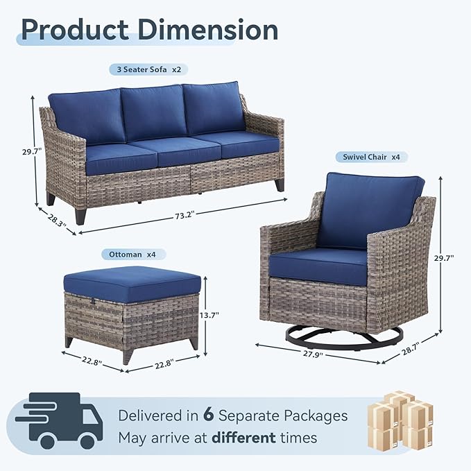 10 Piece Patio Furniture Set-High Back Outdoor Furniture Set Sectional Sofa - Image 8