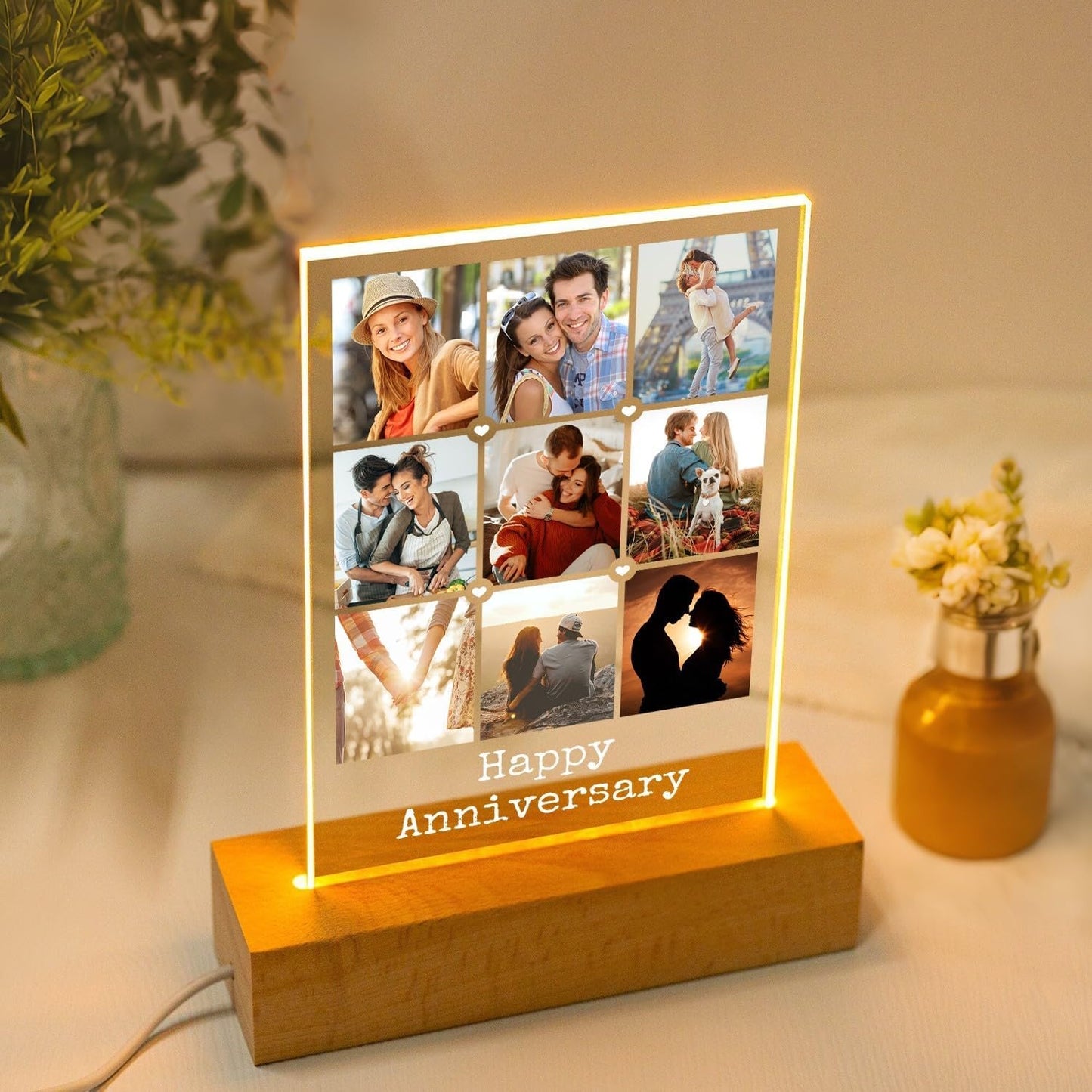 Personalized Anniversary Couple Gifts for Women and Men, Custom Picture Frames with Photo, Personalized Photo Frame with Night Light, Customized Picture Frame, Personalized Birthday Gifts for Her and Him