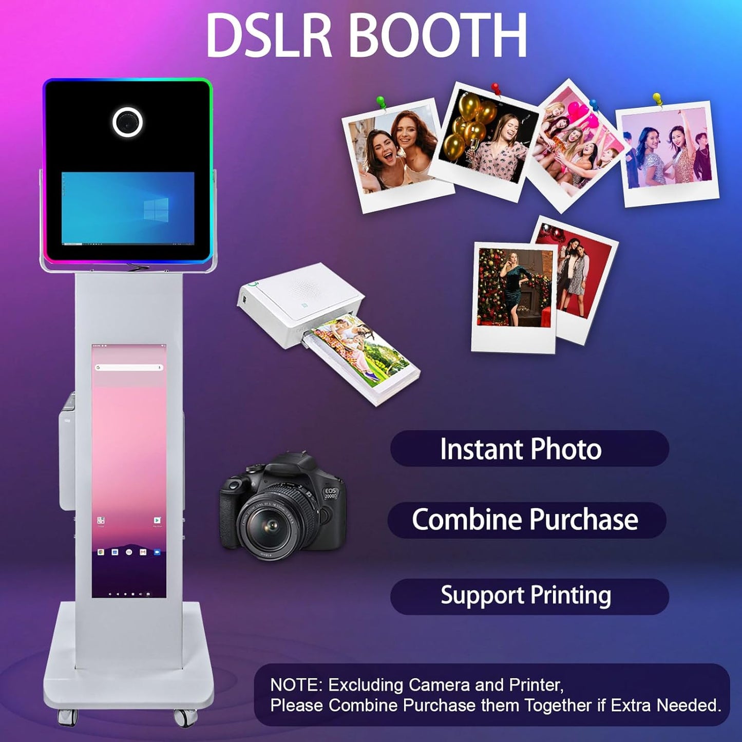 Portable Photo Booth with 15.6''and 29''LCD Touch Screen Selfie Photobooth Machine for Events Wedding Party Rental Christmas Flight Case (Machine+Camera)