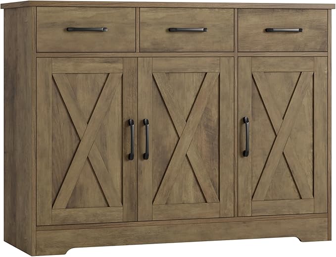 HOSTACK Modern Farmhouse Buffet Sideboard Cabinet, Barn Doors Storage Cabinet - Image 8