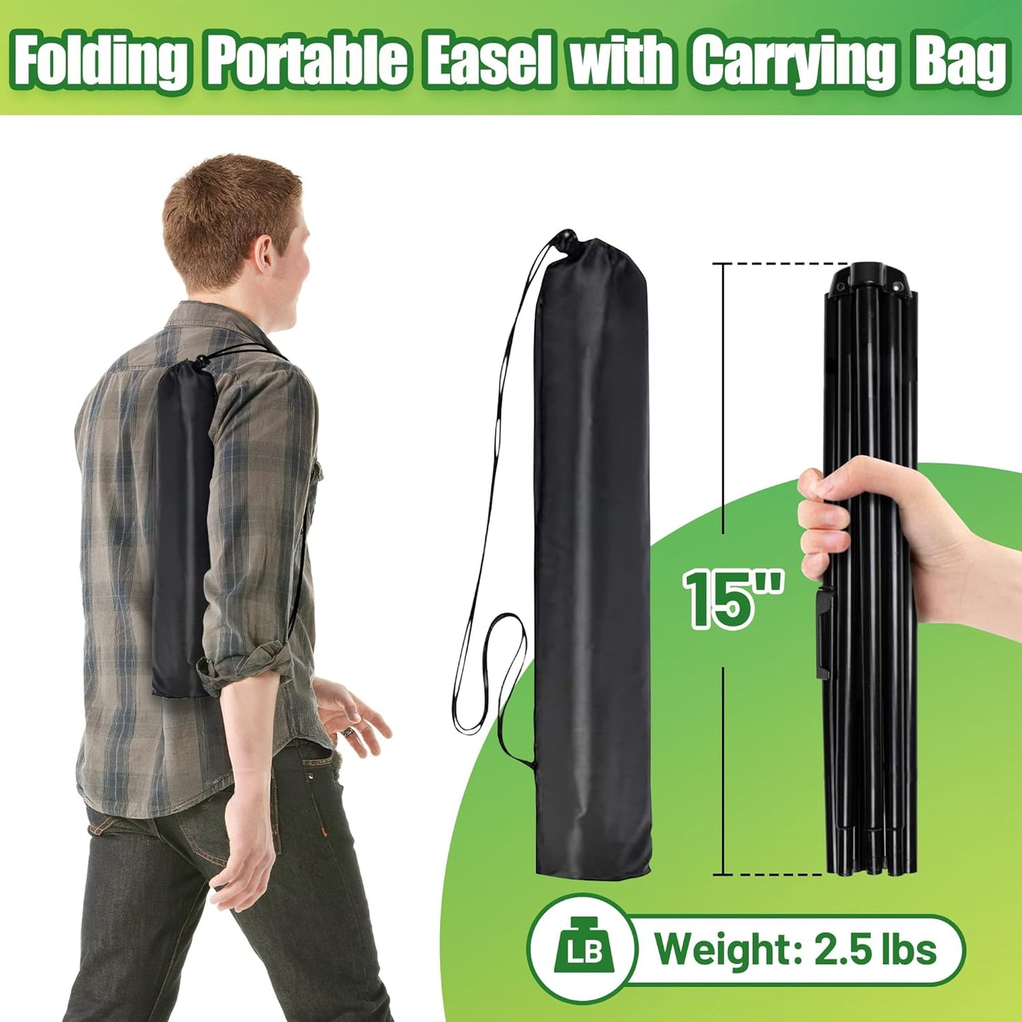 3Pcs Easel Stand for Sign - 63" Display Easel for Wedding Sign Stand Poster Stand, Lightweight Poster Easel for Painting, Folding Portable Easel Stand with Carrying Bag, Black