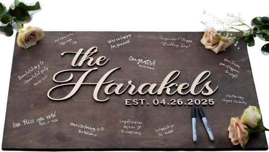 Personalized Last Name Guest Book, Unique Guest Book Sign, Custom Alternative Guest Book, Wooden Guest Book, Wedding Ceremony Guestbook Sign (Design 11)