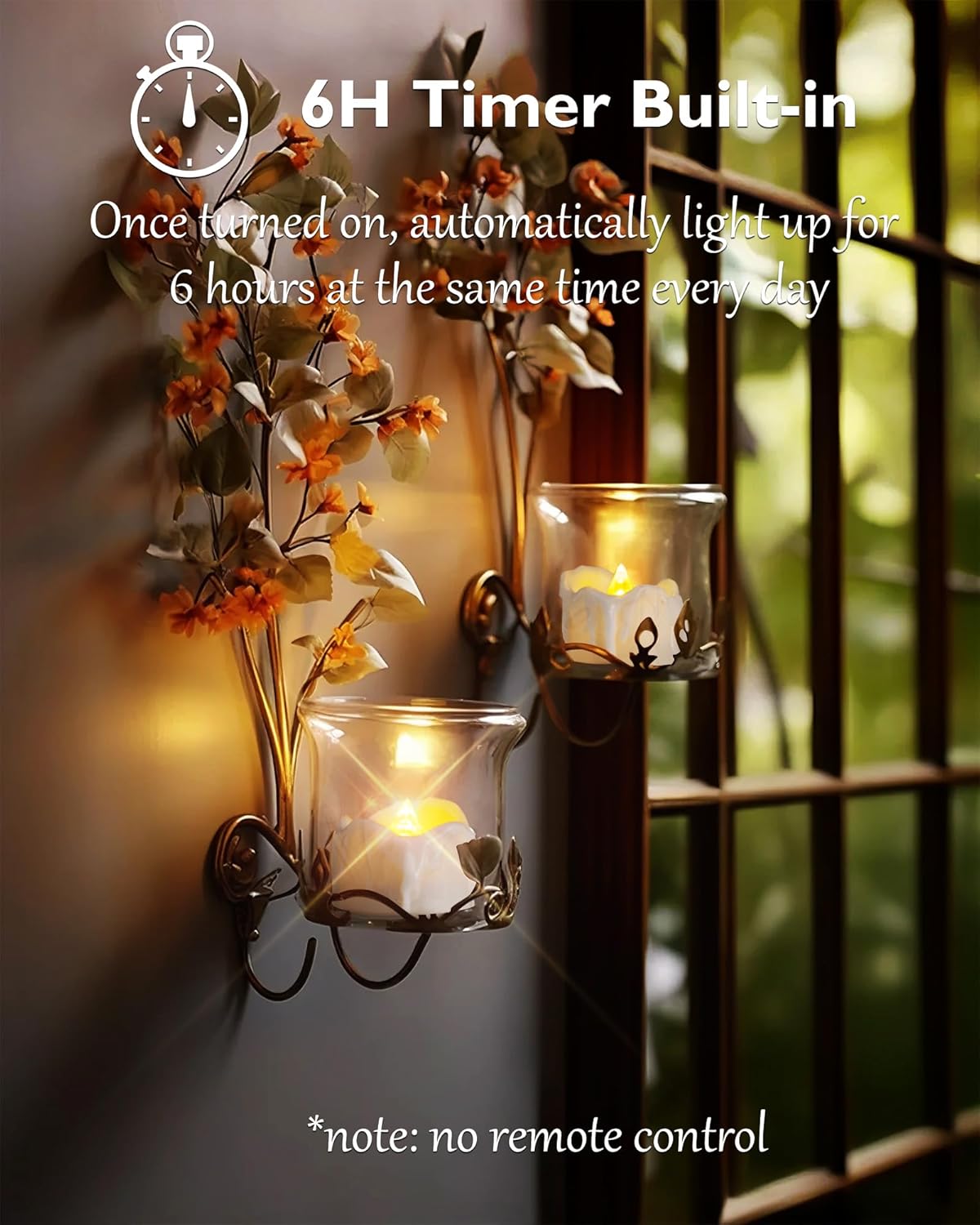 Homemory 12Pcs Timer Tea Lights, Flameless Flickering Auto Tea Lights Battery Operated, Auto-On 6 Hours and Off 18 Hours Everyday, Batteries Included, Long-Lasting, White Base, No Remote