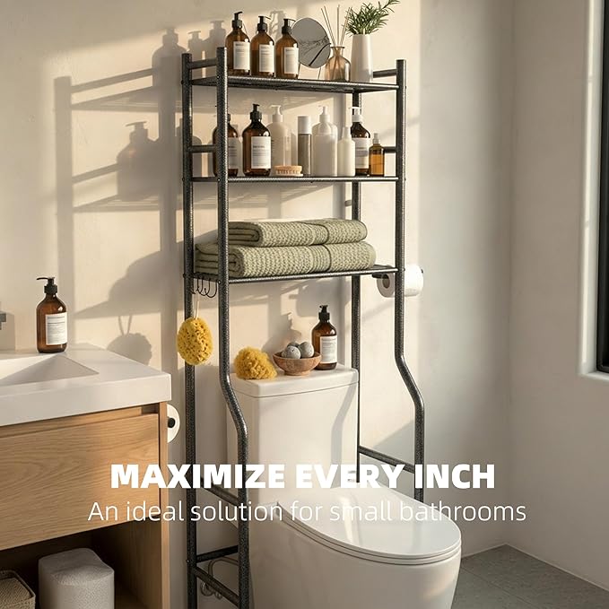 GloTika 3-Tier Over Toilet Storage - 150lb Total Capacity Metal Bathroom - Image 4