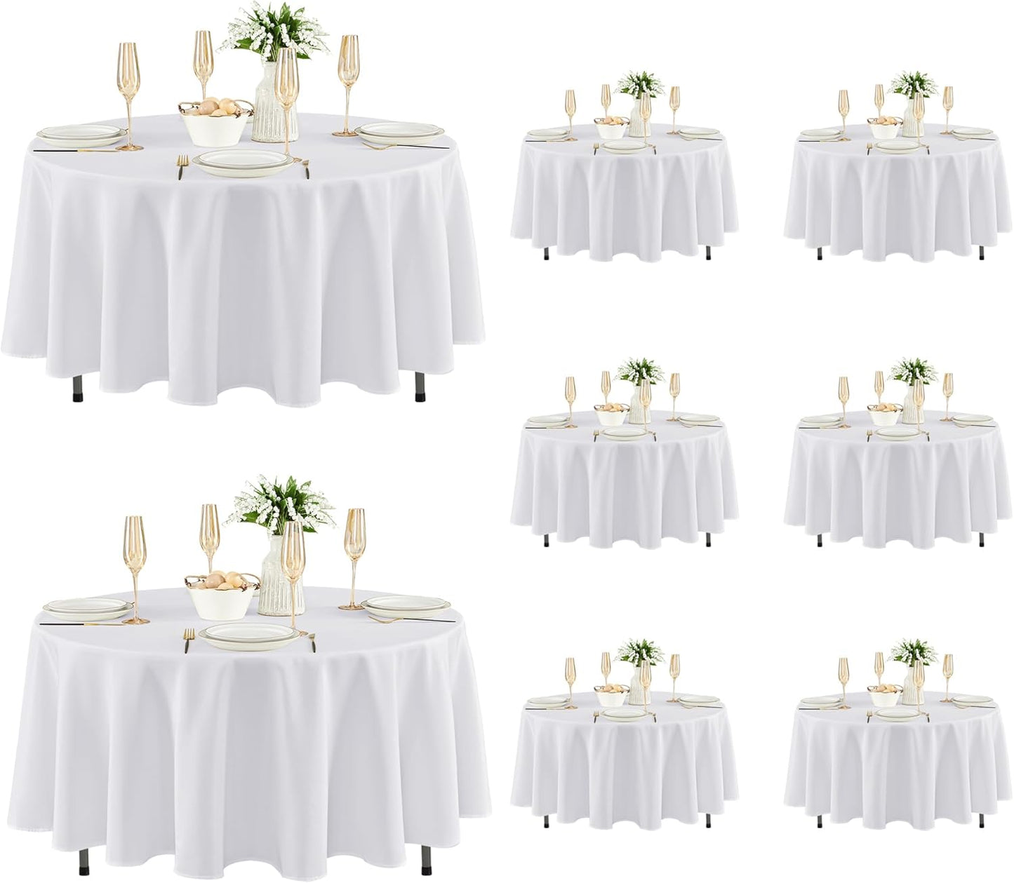 Fitable 8 Pack Round Tablecloths: Stain Resistant Wrinkle Free Circle Table Clothes, Washable Reusable Polyester Table Covers for Wedding Party Birthday Banquet Reception(White, 70 Inch)