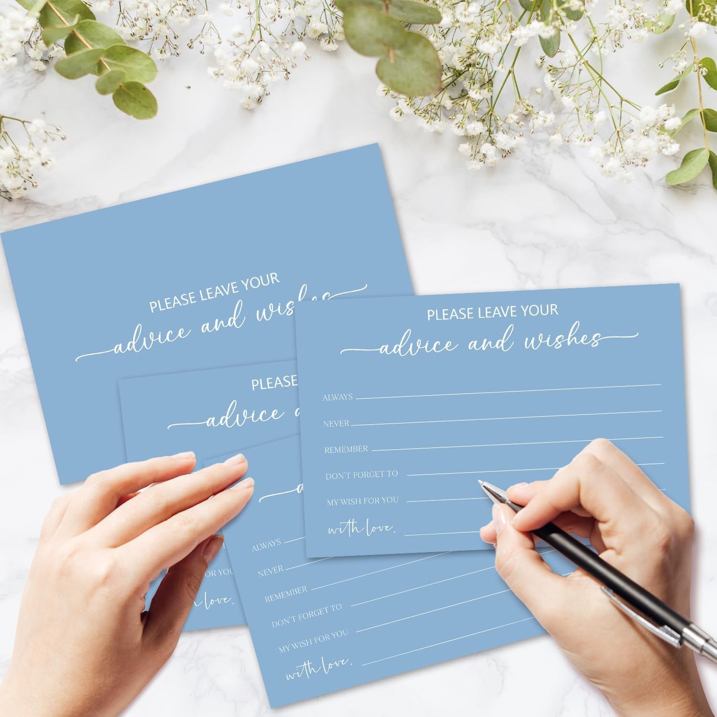 Bule Advice and Wishes Card, Advice Cards for The Bride and Groom, Bridal Shower,Wedding or Baby Shower, Birthday, Graduation, Retirement, Guestbook - 25 Cards -02