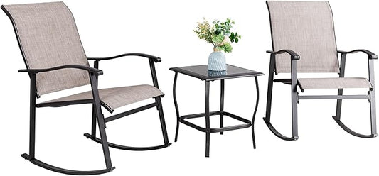 Vongrasig 3 Piece Outdoor Rocking Bistro Set, Textilene Fabric Small Patio by Vongrasig