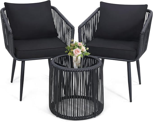 Kromax 3 Pieces Patio Rattan Bistro Conversation Set, Outdoor All-Weather by KROMAX